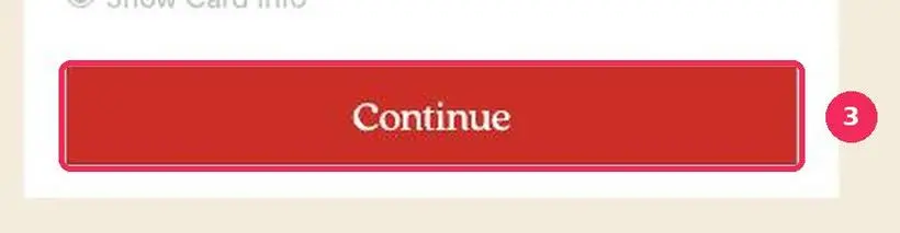The continue button on the Vanilla balance checker, highlighted